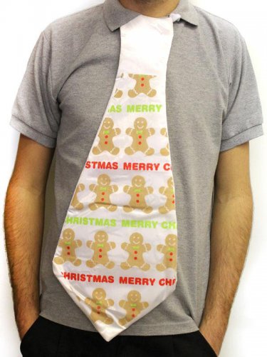 Novelty Jumbo Christmas Tie - GingerBread Man Merry Christmas