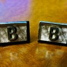 Swank Cufflinks - Initial "B" on Black Background-Silver Tone