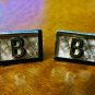 Swank Cufflinks - Initial "B" on Black Background-Silver Tone