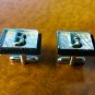 Swank Cufflinks - Initial "B" on Black Background-Silver Tone