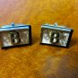 Swank Cufflinks - Initial "B" on Black Background-Silver Tone