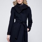 Cinzia Rocca Due Belted Wool Cashmere Blend Coat with Knit Collar