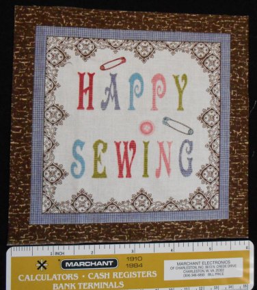 Sewing Theme Happy Sewing  Fabric Square Crafts or Quilting Cotton 6" x 6"  P