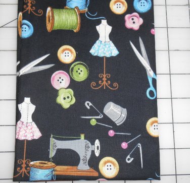 McCall's Fabric Sewing Theme Notions on Black Fabric Windham Fabrics Fat Quarter