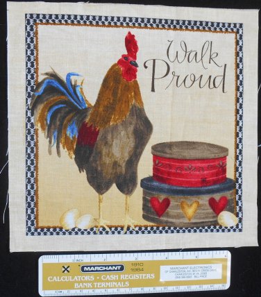 Rooster Walk Proud  Fabric Square Crafts Quilting Cotton 8" x 8" A