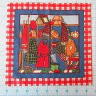 Schoolhouse Coat Rack Fabric Square Crafts Quilting Cotton 8 1/2" x  8 1/2"