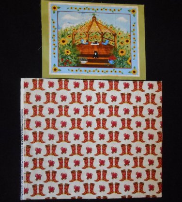 Gazebo Scene 15 3/4" x 11 3/4" Fat Quarter Red Boots Gloves Windham Fabrics a