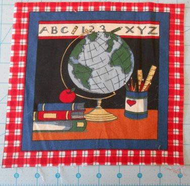 Schoolhouse World Globe Fabric Square Crafts Quilting Cotton 8 1/2" x  8 1/2"
