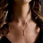 14K FINE ROSE GOLD WITH DIAMONDS BAR DISC SHAPE NECKLACE
