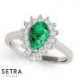 Royalty Halo Right Hand 14kt Pear Cut Emerald & Diamonds Ring