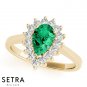 Royalty Halo Right Hand 14kt Pear Cut Emerald & Diamonds Ring