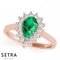 Royalty Halo Right Hand 14kt Pear Cut Emerald & Diamonds Ring