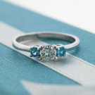 Details about  Round Cut Diamond & Blue Topaz 3 Stone Engagement Ring 14K White Gold