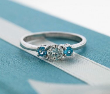 Details about  Round Cut Diamond & Blue Topaz 3 Stone Engagement Ring 14K White Gold
