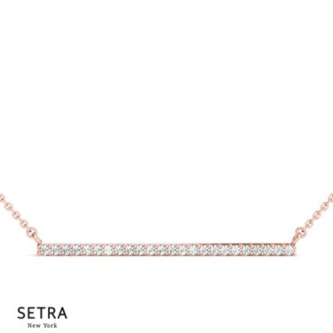 One Row Diamond Bar Necklace 14k Rose Gold