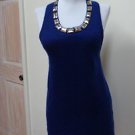 EUC - LINE Dark Blue 100% Cashmere Racer Back Beaded Top/Tunic- Size XS