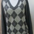EUC - CHARTER CLUB Dark Heather Gray Argyle 100% Cashmere V-Neck Sweater -Size M