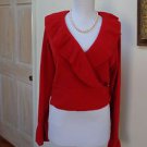 EUC - SUTTON STUDIO True Red 100% Cashmere Ruffle Side Tie Cardigan - Size M