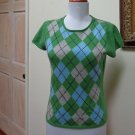 EUC -  CHARTER CLUB Green Argyle 100% Cashmere Cap Sleeve Top - Size S