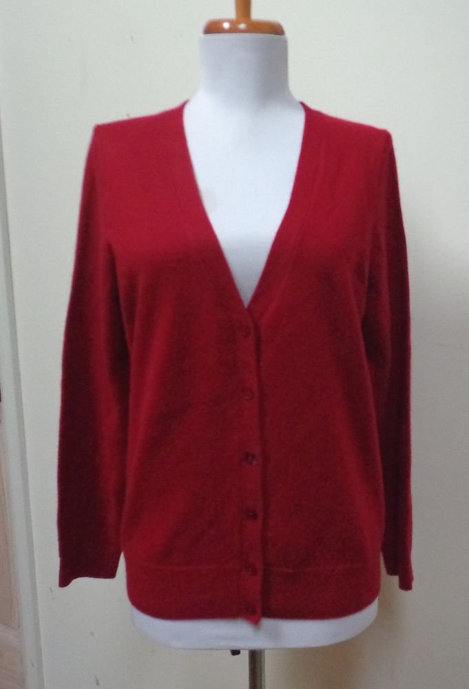 NWT - TALBOTS Petite Deep Red 100% Cashmere V-Neck Sweater/Cardigan ...