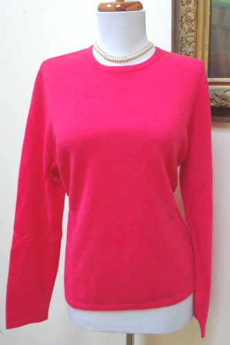 NWT- LANDS' END Cherry Color 100% Cashmere Crewneck Sweater - Size L/P -BEAUTY!