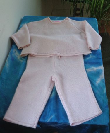 EUC- FIRST WISH Light Heather Pink Baby Girl's 100% Cashmere 2 Pc Set -9 Months