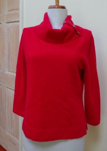 EUC-JONES NEWYORK COLLECTION True Red 100% Cashmere Shawl Collar Sweater-Size PM