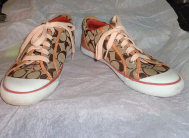 EUC-COACH *BARRETT* Brown & White Sig. C Jacquard Canvas Athletic Shoes-Size 8B