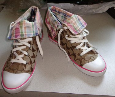 EUC - COACH *BONNEY* Brown/Tan Signature *C* Canvas Athletic Shoes - Size 9 B