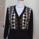 EUC - CHELSEA & THEODORE Black Checkered 100% Cashmere Cardigan/Sweater - Size L