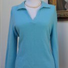 VGUC - COLLECTION 59 Turquoise 100% Cashmere Collared V-Neck Sweater - Size L
