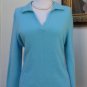 VGUC - COLLECTION 59 Turquoise 100% Cashmere Collared V-Neck Sweater - Size L