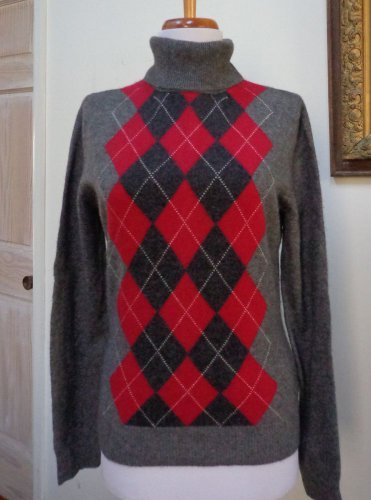 VGUC- APT. 9 Dark Heather Gray Argyle 100% Cashmere Turtleneck Sweater- Size M