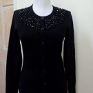 NWT - RED MOON Black with Black Bead Embellishment 100% Cashmere Cardigan-Size S