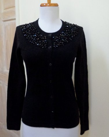 NWT - RED MOON Black with Black Bead Embellishment 100% Cashmere Cardigan-Size S