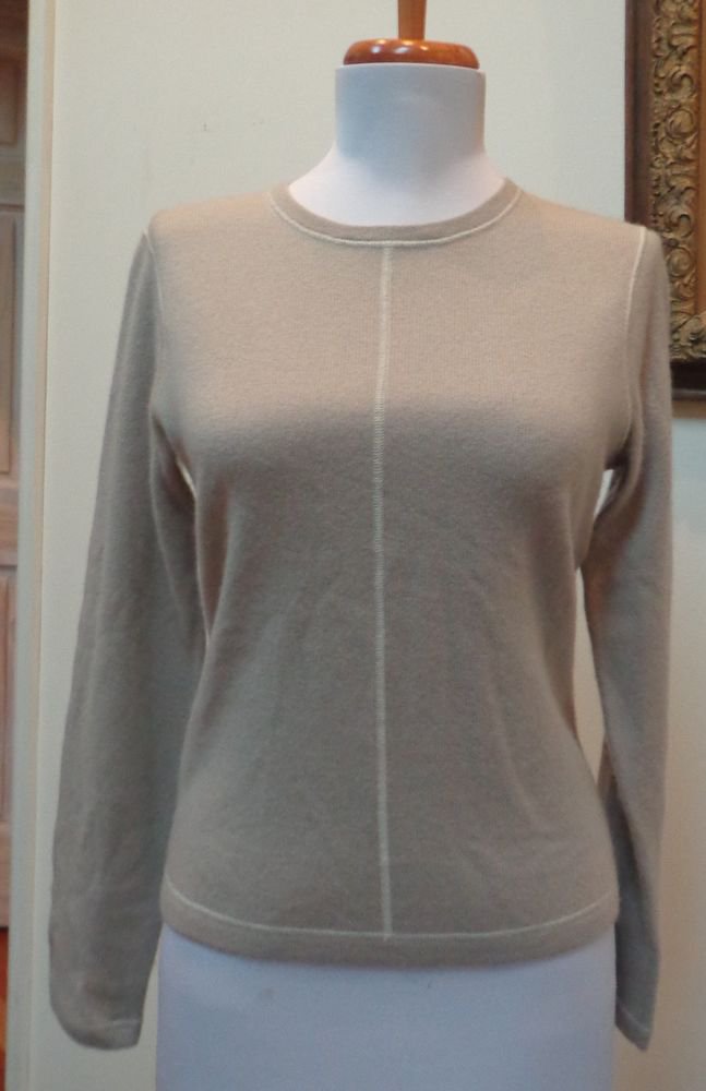 NWOT - L.L. BEAN Taupe 100% Cashmere Crewneck Long Sleeve Sweater - Size XS/S