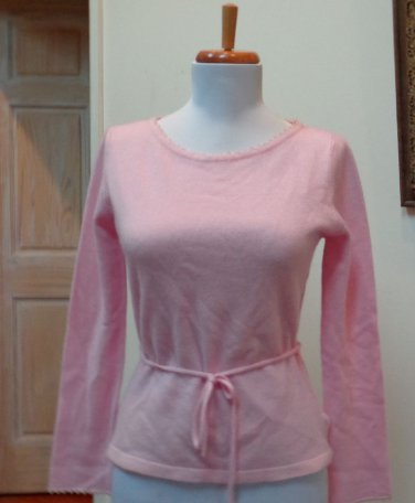 NWT - DENOCK DESIGNS Light Heather Pink 100% Cashmere Belted Sweater Size 10 (S)