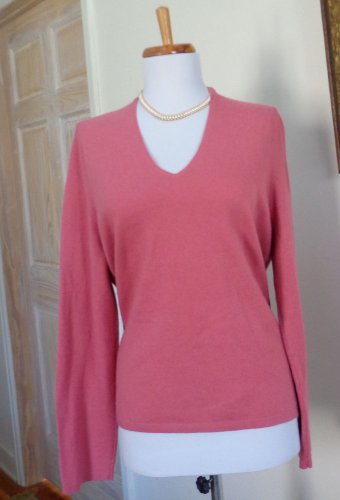 EUC - ANN TAYLOR Heather Salmon Pink 100% Cashmere V-Neck Sweater - Size XLP