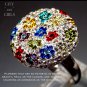 FLOWERBED STERLING SILVER WHITE AND MULTICOLORED CRYSTAL STUDDED FLOWERS RING