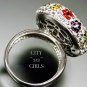 FLOWERBED STERLING SILVER WHITE AND MULTICOLORED CRYSTAL STUDDED FLOWERS RING
