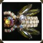 Stunning Unmarked Vintage BEE BROOCH / Pin~ Prong Set Citrine ABs Opalescent