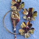 Sterling Vermeil FLOWER BROOCH with Garnet Rhinestones