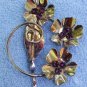 Sterling Vermeil FLOWER BROOCH with Garnet Rhinestones