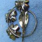 Sterling Vermeil FLOWER BROOCH with Garnet Rhinestones