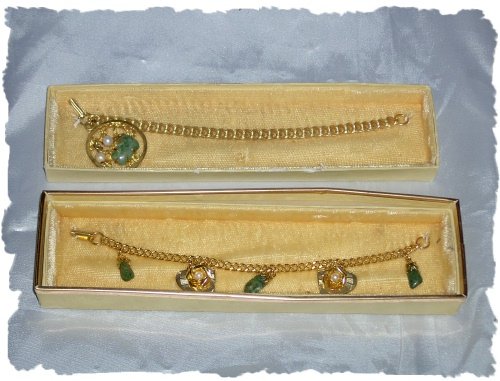 Bracelets - Two Green Agate / Jade w/Goldtone