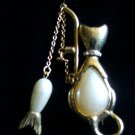 1928 Jewelry Co CAT'S GONE FISHING Pin