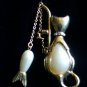 1928 Jewelry Co CAT'S GONE FISHING Pin
