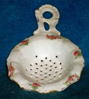 Antique Victorian Porcelain Strainer - Pink Roses