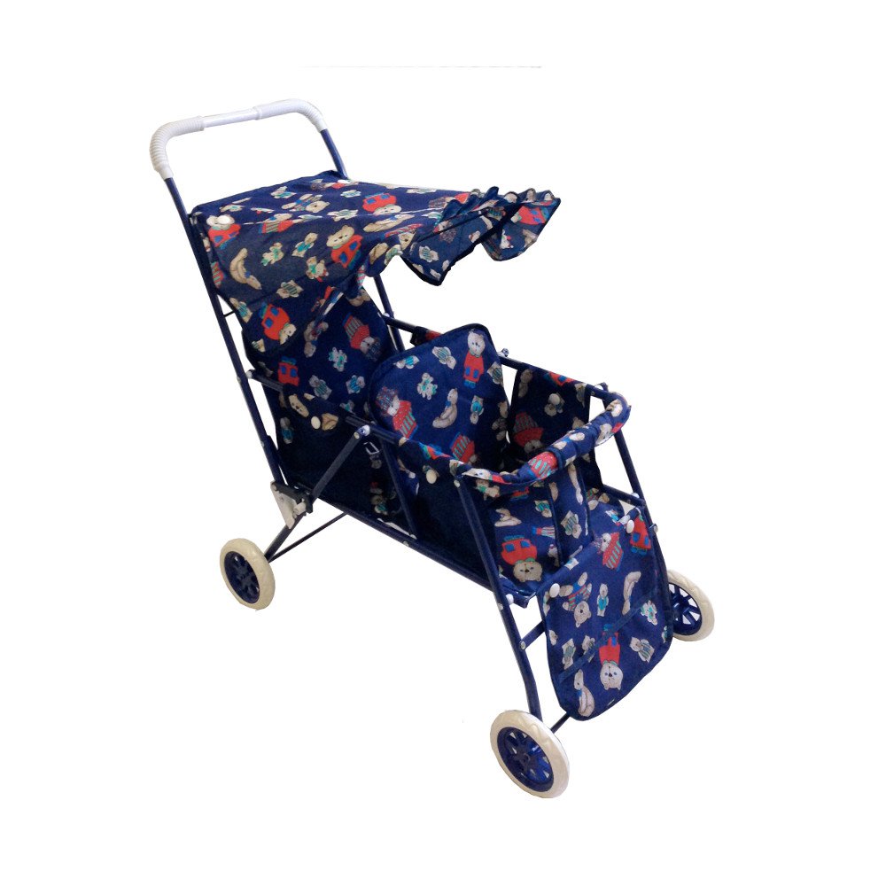 Deluxe-Double-Doll-Stroller---Blue-Teddy-Bear---9031