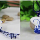 Unique Blue and white porcelain necklace with wax rope as decor or gift